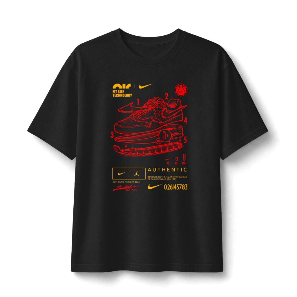 Camiseta Sneaker Blueprint – Diseño Técnico de Zapatilla en Rojo